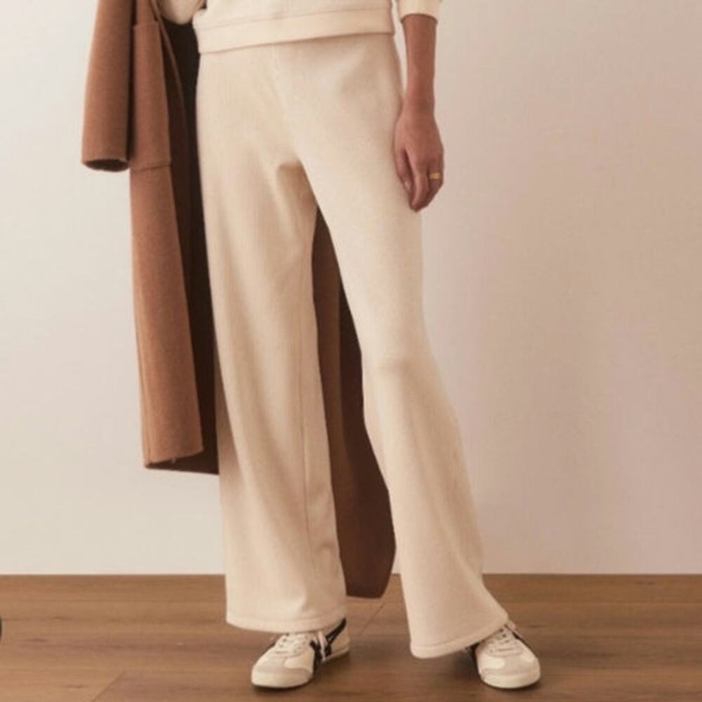 Marine Layer Cream Cord Velour High Rise Wide Leg Pant Cozy Minimalist
